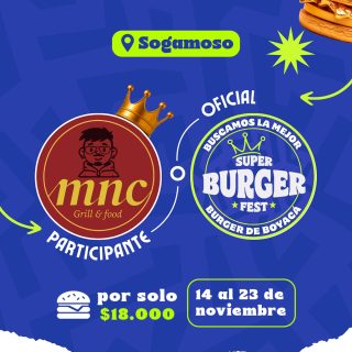 Participante Oficial del Super Burger Fest Boyacá 2025 🍔Monaco Grill & Food📍Sogamoso @monacogrillfood 🤩 Prepárate para probar su Burger del 14 al 23 de noviembre por solo $18.000 COP en el restaurante.
.
Organiza: @lasupersona
.
#boyaca #superfest #burgerfest #superburgerfest #sogamoso #lasupersona