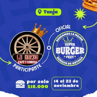 Participante Oficial del Super Burger Fest Boyacá 2025 🍔La Rueda📍Tunja @larueda.tunja 🤩 Prepárate para probar su Burger del 14 al 23 de noviembre por solo $18.000 COP en el restaurante.
.
Organiza: @lasupersona
.
#boyaca #superfest #burgerfest #superburgerfest #tunja #lasupersona
