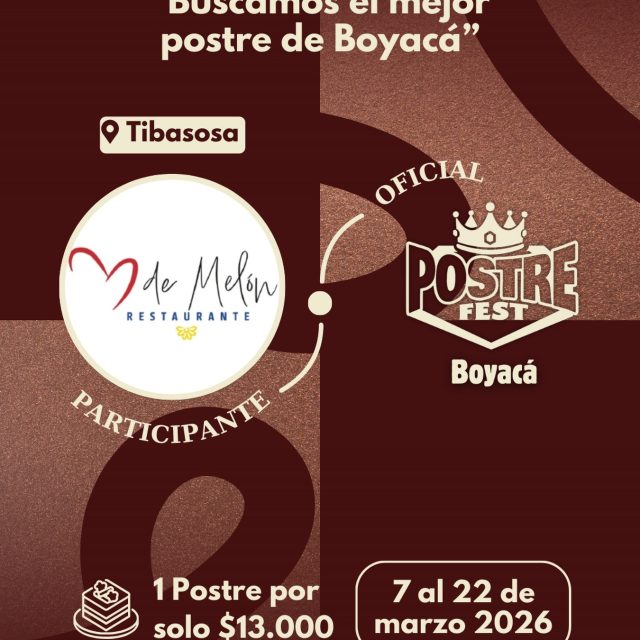Participante Oficial Postre Fest Boyacá 2026 👑 Corazón de Melón📍Tibasosa @corazondemelonrestaurante 🤩 Prepárate para probar su Postre del 7 al 22 de marzo por solo $13.000 pesos en el lugar.
.
Organiza: @lasupersona
.
#boyaca #postrefest #lasupersona #postres
