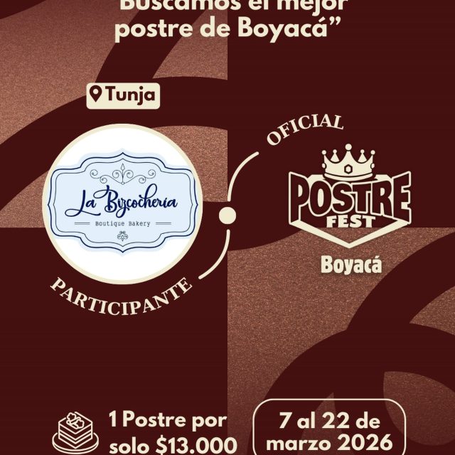 Participante Oficial Postre Fest Boyacá 2026 👑 La Bizcocheria📍Tunja @laa_bizcocheria 🤩 Prepárate para probar su Postre del 7 al 22 de marzo por solo $13.000 pesos en el lugar.
.
Organiza: @lasupersona
.
#boyaca #postrefest #lasupersona #postres