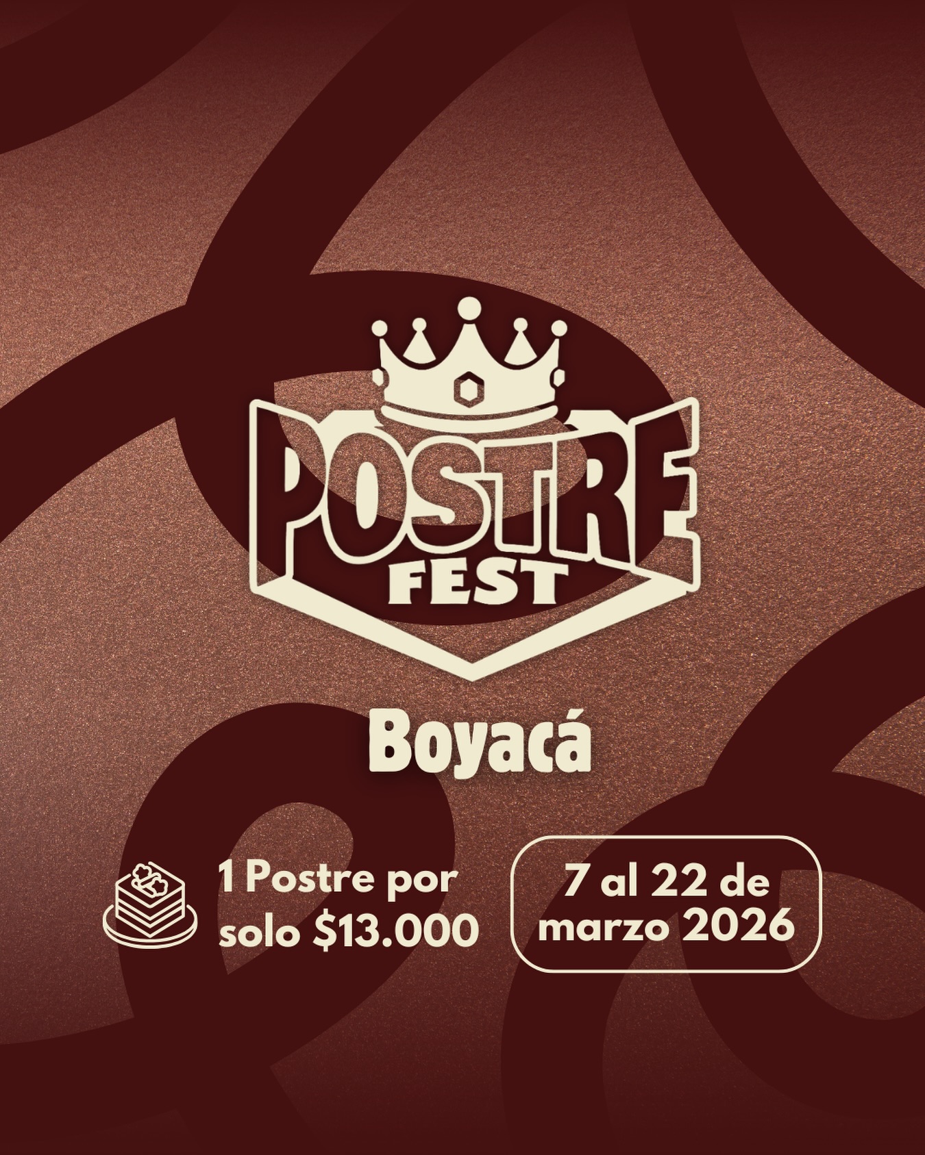 Llega el Postre Fest Boyacá 2026 👑🍰 Por primera vez, el talento repostero del departamento será protagonista 🤩 Los mejores postres de Boyacá por solo $13.000 en los lugares participantes, del 7 al 22 de marzo 🤎 3 fines de semana para endulzarte la vida! Participantes en @festboyaca 
.
Organiza: @lasupersona 
.
#postrefest #boyaca #postres #planes #festival