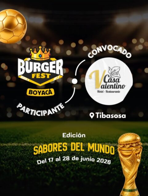 Participante Convocado para el Burger Fest Boyacá 2026 🍔 Edición Mundial 🏆
Casa Valentino 📍Tibasosa @casa_valentinotibasosa 🤩 Prepárate para probar su Burger mundialista del 17 al 28 de junio por solo $20.000 pesos en el lugar.
.
Organiza: @lasupersona