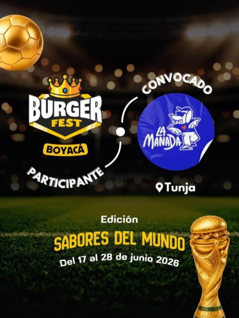 Participante Convocado para el Burger Fest Boyacá 2026 🍔 Edición Mundial 🏆
La Manada📍Tunja @lamanadaburgers 🤩 Prepárate para probar su Burger mundialista del 17 al 28 de junio por solo $20.000 pesos en el lugar.
.
Organiza: @lasupersona