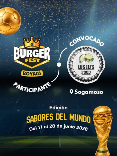 Participante Convocado para el Burger Fest Boyacá 2026 🍔 Edición Mundial 🏆
Los JJJ’s Food 📍Sogamoso @los_jjjs 🤩 Prepárate para probar su Burger mundialista del 17 al 28 de junio por solo $20.000 pesos en el lugar.
.
Organiza: @lasupersona