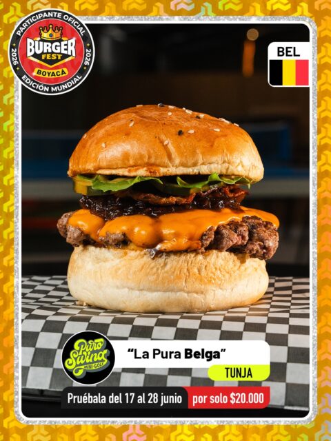Tunja 🍔 Puro Swing Golf @puroswingtunja 🔥 Participante Oficial del Burger Fest Boyacá 2026 🍔 Edición Mundial 🏆
📍Tunja después de centro norte en el parqueadero de tractomulas .
“La Pura Belga”
País:🇧🇪Bélgica
¡UN GOLAZO DIRECTO AL PALADAR! ⚽🇧🇪🔥
En Puro Swing Golf nos tomamos el Mundial del Burger Fest para traerles una verdadera joya mundialista: ¡La PURA BELGA! 👑🍔 Un concepto con toda la personalidad para romperla en Boyacá, metiéndole ese picante futbolístico que a los verdaderos hinchas les va a encantar.
Nos inspiramos en el histórico partido de Rusia 2018, donde los Diablos Rojos dejaron en el camino al favorito de muchos con un vibrante 2-1. Como una jugada maestra de táctica y sabor, creamos esta combinación campeona:

🍞 Pan brioche artesanal extra suave y sellado.
🥩 Carne 100% de res jugosa y en su punto exacto.
🧀 Mucho queso cheddar fundido abrazando la carne.
🧅 Cebolla morada al melao con cerveza (un homenaje a las mejores maltas belgas).
🥔 Hashbrown crocante (galleta de papa rallada) para el crunch de campeonato.
🥬 El equilibrio perfecto con rúgula fresca y pickles de la casa.
🇧🇷 Y para cerrar con picardía... ¡Nuestra Salsa Brasil! Una delicia creada especialmente para recordarles quién ganó esos cuartos de final en 2018. 🤫💛💚 .
🕑Horarios:  Mier 4:00 pm - 9:00 pm I Jue 4:00 pm - 10:00 pm
Vie 4:00 pm - 11:00 pm l Sab 3:00 pm - 11:00 pm
Dom 3:00 pm - 8:00 pm I Fest 3:00 pm - 8:00 pm

- miércoles 17 de junio hasta las 12am 
- martes 23 de junio de 6pm a 12am
.
Pruébala del 17 al 28 de junio por solo $20.000 mil pesos en el lugar.