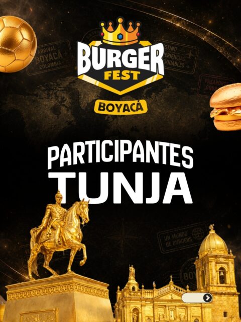Hamburguesas participantes en Tunja 🍔
@gulala.parrillabar 
@puroswingtunja 
@lamanadaburgers 
@hopslicores 
@benditonomada_tunja 
@hdf_hamburguesasdelfuego 
@insignia_go 
@terruno_tunja 
@burgerstopoficial 
@asadodelgordo 
@theburgerbistro.co 
.
Pruébalas del 17 al 28 de junio 2026 por solo $20.000 mil pesos en el lugar.