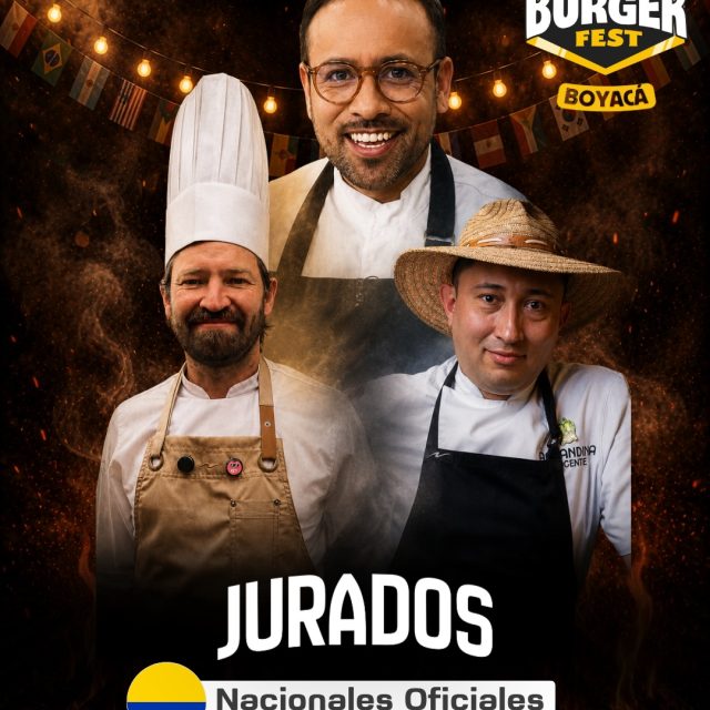 👨‍🍳🏆 Presentamos a nuestros Jurados Oficiales del Burger Fest Boyacá 2026.

Tres expertos nacionales en gastronomía serán los encargados de elegir la Burger Mundialista de Boyacá 2026. 🍔🌎

Con su experiencia, criterio y pasión por la cocina, evaluarán cada detalle de las propuestas finalistas: sabor, técnica, creatividad, presentación y la forma en que cada restaurante logró representar un país del mundo en una hamburguesa de autor.

La gran final está por comenzar… ¿quién conquistará el paladar de nuestros jurados? 🔥👑

⭐ Jurado Nacional: Juan Alvarado 👨🏼‍🍳 Cocinero profesional, formador de cocineros, asesor gastronómico con más de 20 años de experiencia y chef ejecutivo Porkcolombia-FNP. Miembro de Les Toques Blanches Colombia. Jurado oficial del Fest Boyacá  desde el 2020.

⭐ Jurado Nacional: Gabriel Hoyos 👨🏼‍🍳 Emprendedor gastronómico con más de 20 años de experiencia, creador de contenido apasionado por los fuegos, asados y fútbol. 
Desde 2015 me dedico plenamente a mi servicio de asados a domicilio y catering de hamburguesas. 

⭐ Jurado Nacional: Juan Diego Quintana 👨🏼‍🍳 Chef -Crítico Gastronómico del gato Dumas de Argentina, con más de 20 años de recorrido, Experto en Carnes y Hamburguesas.