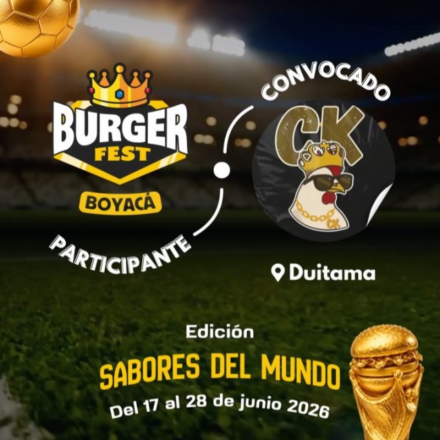 Participante Convocado para el Burger Fest Boyacá 2026 🍔 Edición Mundial 🏆
Chicken Kings📍Duitama @chickenkings_duitama 🤩 Prepárate para probar su Burger mundialista del 17 al 28 de junio por solo $20.000 pesos en el lugar.
.
Organiza: @lasupersona