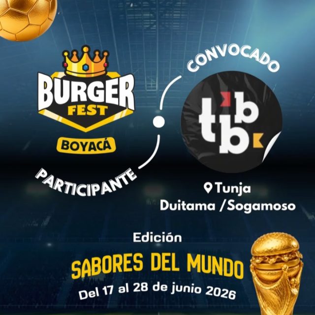 Participante Convocado para el Burger Fest Boyacá 2026 🍔 Edición Mundial 🏆
The Burger Bistro 📍Tunja, Duitama y Sogamoso @theburgerbistro.co 🤩 Prepárate para probar su Burger mundialista del 17 al 28 de junio por solo $20.000 pesos en el lugar.
.
Organiza: @lasupersona