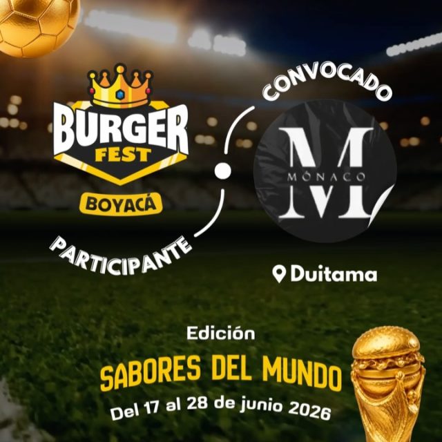 Participante Convocado para el Burger Fest Boyacá 2026 🍔 Edición Mundial 🏆
Mónaco📍Duitama @monacocoffeeanddrinks 🤩 Prepárate para probar su Burger mundialista del 17 al 28 de junio por solo $20.000 pesos en el lugar.
.
Organiza: @lasupersona