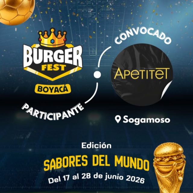 Participante Convocado para el Burger Fest Boyacá 2026 🍔 Edición Mundial 🏆
Apetitet 📍Sogamoso @apetitet 🤩 Prepárate para probar su Burger mundialista del 17 al 28 de junio por solo $20.000 pesos en el lugar.
.
Organiza: @lasupersona