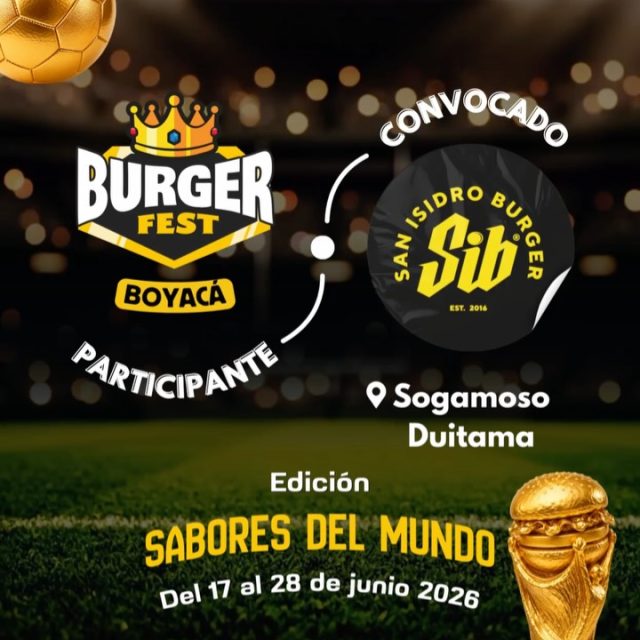Participante Convocado para el Burger Fest Boyacá 2026 🍔 Edición Mundial 🏆
San Isidro Burger📍Sogamoso y Duitama @san_isidro_burger 🤩 Prepárate para probar su Burger mundialista del 17 al 28 de junio por solo $20.000 pesos en el lugar.
.
Organiza: @lasupersona