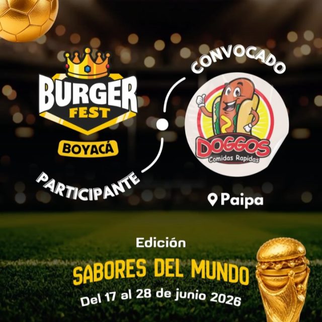 Participante Convocado para el Burger Fest Boyacá 2026 🍔 Edición Mundial 🏆
DOGGOS 📍Paipa @doggospaipa 🤩 Prepárate para probar su Burger mundialista del 17 al 28 de junio por solo $20.000 pesos en el lugar.
.
Organiza: @lasupersona