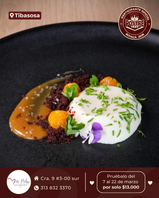Tibasosa 🍰 Corazón de Melón @corazondemelonrestaurante ✨ Participante Oficial del Postre Fest Boyacá 2026 
📍Cra. 9 #3-00 sur - Tibasosa
.
“Paramo de sal y dulce” 
Al degustar el postre, la persona es transportada a un amanecer frío y diáfano en Boyacá. La mirada se pierde en las suaves pendientes de la pannacota de feijoa (“las montañas”), que se asientan sobre la “tierra” oscura y fértil del chocolate. Al excavar con la cuchara, se descubre la sorpresa salina del caramelo, que emerge como un tesoro inesperado del suelo. La acidez vibrante de la feijoa,  la dulzura láctea de la pannacota y el sentir terroso del chocolate se entrelazan en un equilibrio perfecto, mientras que la sal gruesa en el caramelo proporciona “chispazos” de contraste que limpian el paladar y evocan la autenticidad del campo boyacense.
.
Pruébalo del 7 al 22 de marzo por solo $13.000 mil pesos en el lugar.
.
#postrefest #boyaca #postres #tibasosa